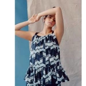 PETER SOM for ANTHROPOLOGIE • Blue Geometric Print Nikola Flounce Cami Sz PL